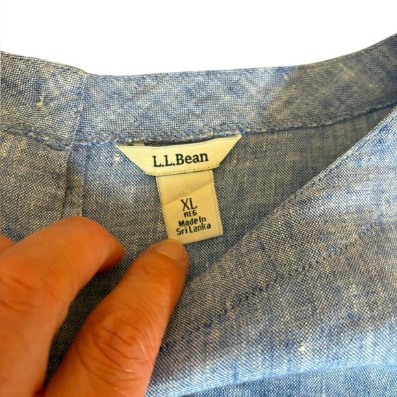 LL Bean Linen Blue Buttons Back 3 Quarter Sleeve Top Lagenlook Womens Size XL - Picture 6 of 8